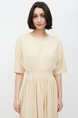 Totême Beige Cotton Gathered T-Shirt Dress