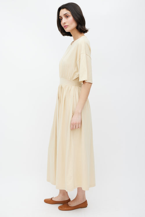 Totême Beige Cotton Gathered T-Shirt Dress