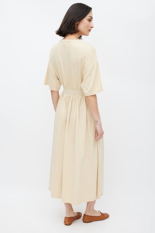 Totême Beige Cotton Gathered T-Shirt Dress