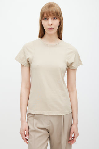 Totême Beige Embroidered Logo Curved Seam T-Shirt