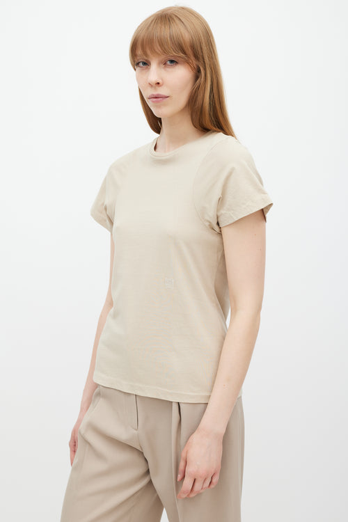 Totême Beige Embroidered Logo Curved Seam T-Shirt