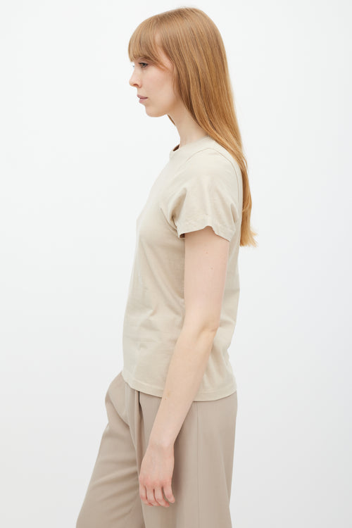 Totême Beige Embroidered Logo Curved Seam T-Shirt