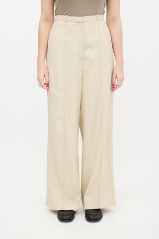 Toteme Beige Pintuck Wide Suit Trouser