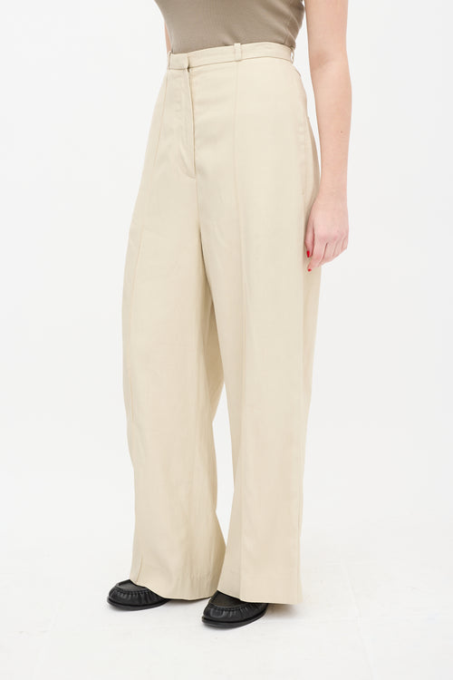 Toteme Beige Pintuck Wide Suit Trouser