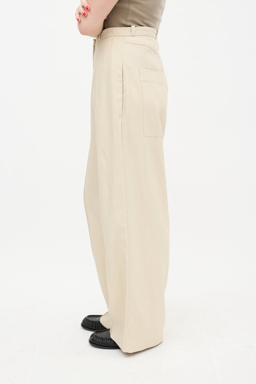 Toteme Beige Pintuck Wide Suit Trouser