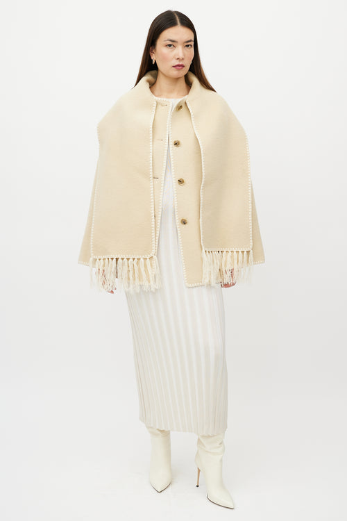 Totême Beige Wool Fringe Scarf Collar Jacket