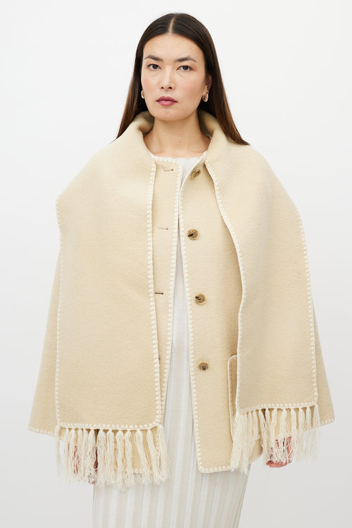 Totême Beige Wool Fringe Scarf Collar Jacket