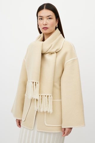 Totême Beige Wool Fringe Scarf Collar Jacket