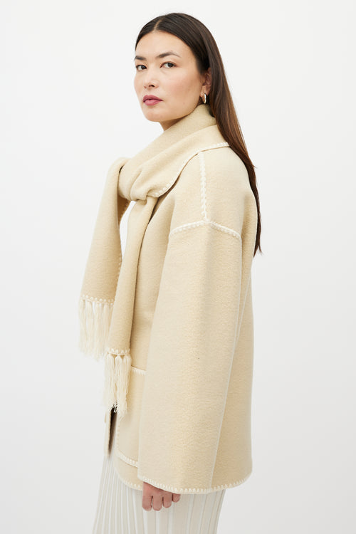 Totême Beige Wool Fringe Scarf Collar Jacket