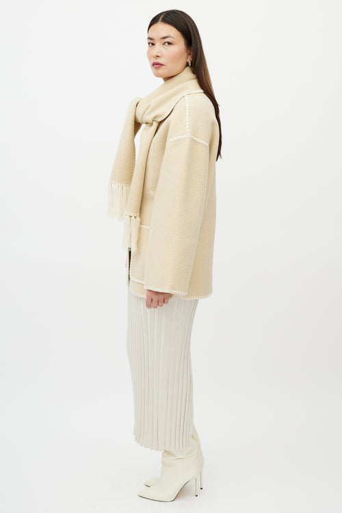 Totême Beige Wool Fringe Scarf Collar Jacket