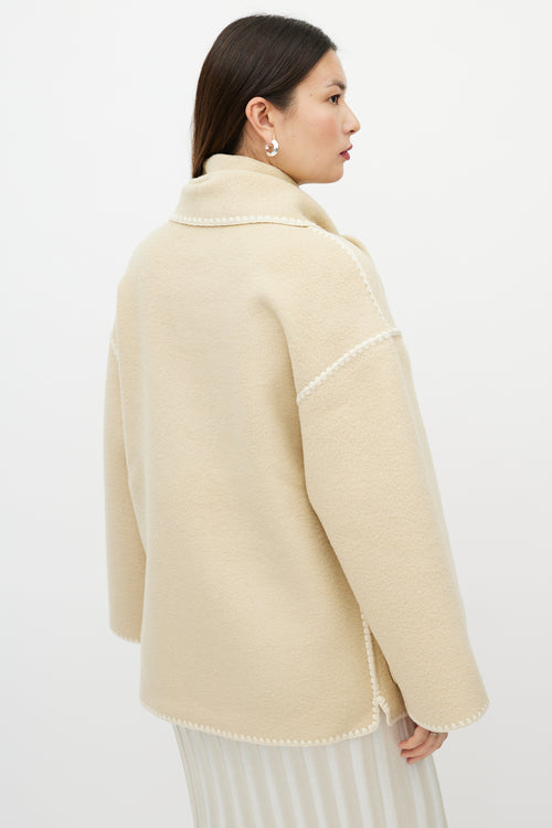 Totême Beige Wool Fringe Scarf Collar Jacket