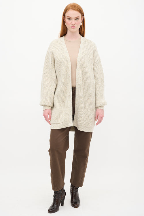 Toteme Beige Wool Marbled Knit Cardigan