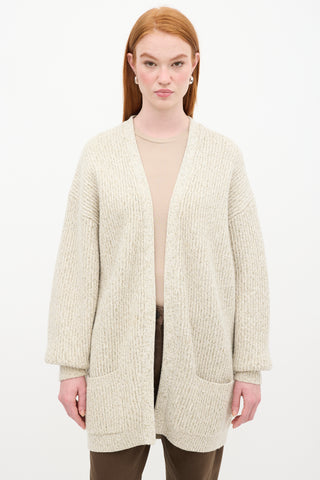 Toteme Beige Wool Marbled Knit Cardigan