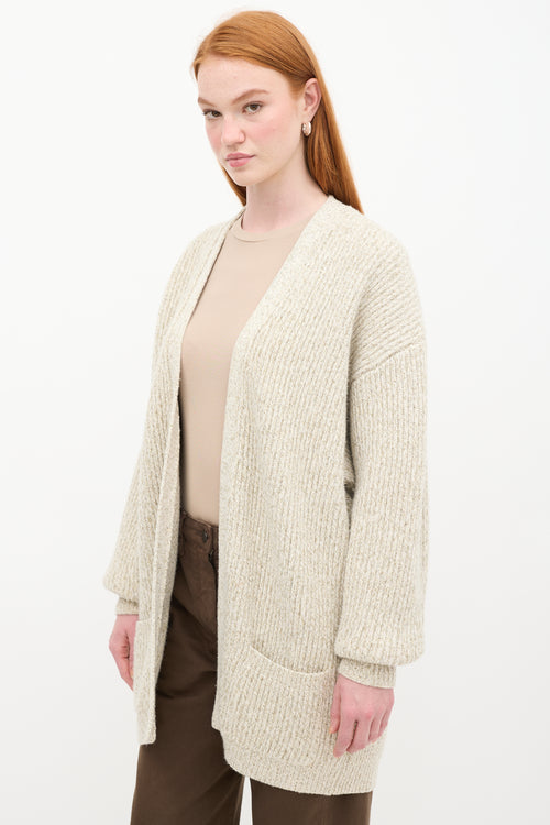 Toteme Beige Wool Marbled Knit Cardigan