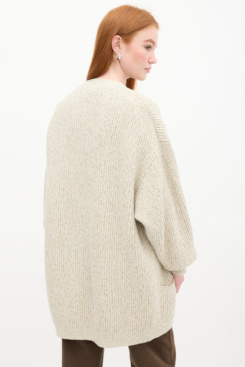 Toteme Beige Wool Marbled Knit Cardigan