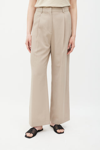 Totême Beige Wool Straight Leg Trousers