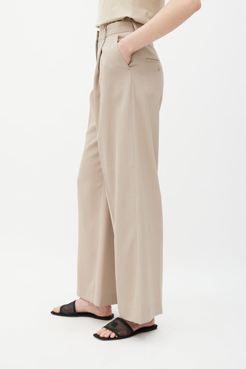 Totême Beige Wool Straight Leg Trousers