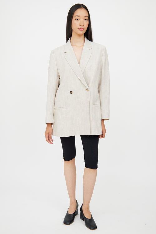 Totême Beige Wool 
Linen Double Breasted Blazer