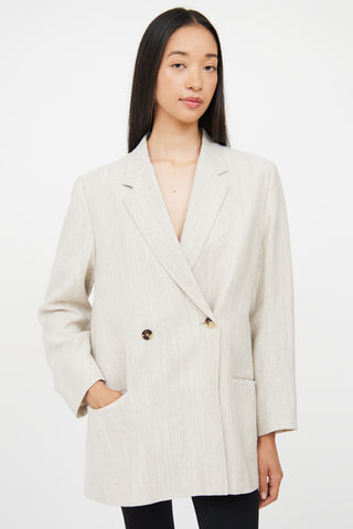 Totême Beige Wool 
Linen Double Breasted Blazer