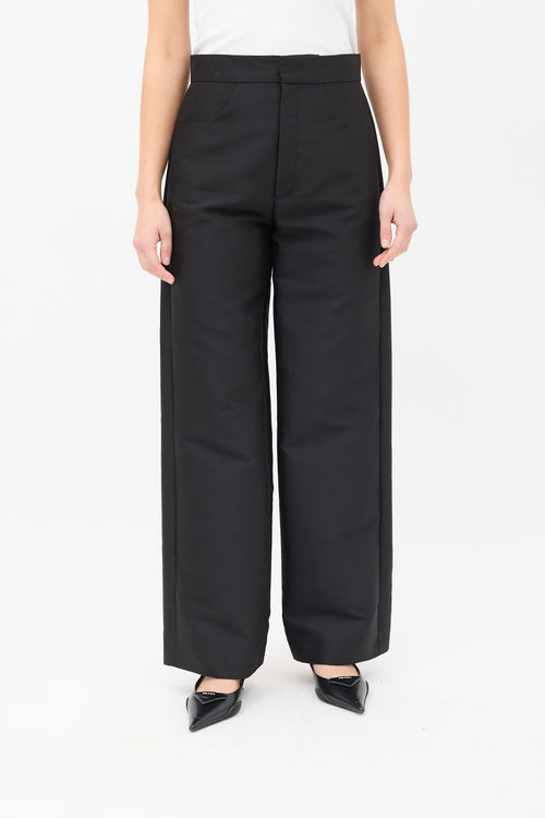 Toteme Black Cotton 
Wool Straight Leg Trousers