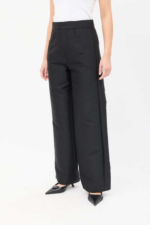 Toteme Black Cotton 
Wool Straight Leg Trousers