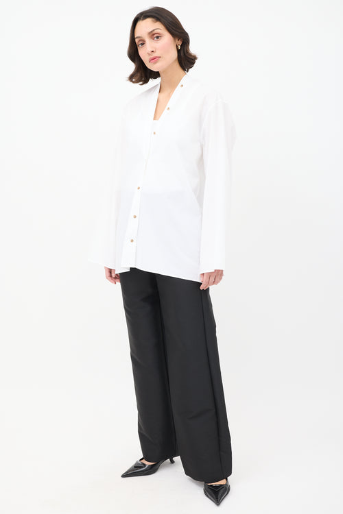 Toteme Black Cotton 
Wool Straight Leg Trousers