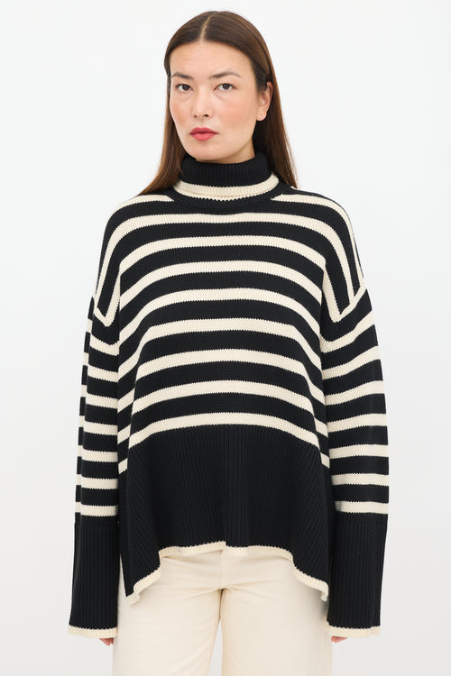 Toteme Black 
Cream Wool Striped Turtleneck