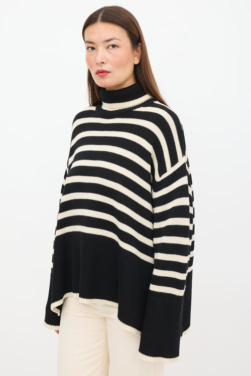 Toteme Black 
Cream Wool Striped Turtleneck