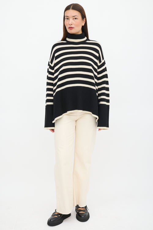 Toteme Black 
Cream Wool Striped Turtleneck