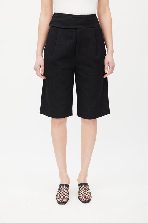 Totême Black Cotton Pleated Knee Short