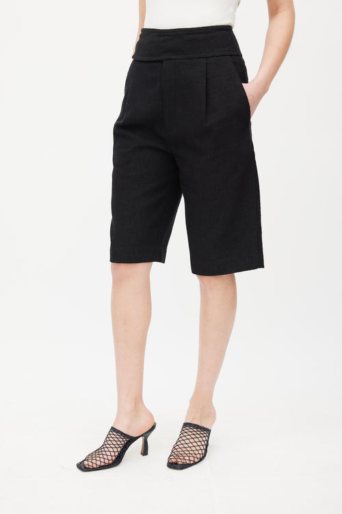 Totême Black Cotton Pleated Knee Short