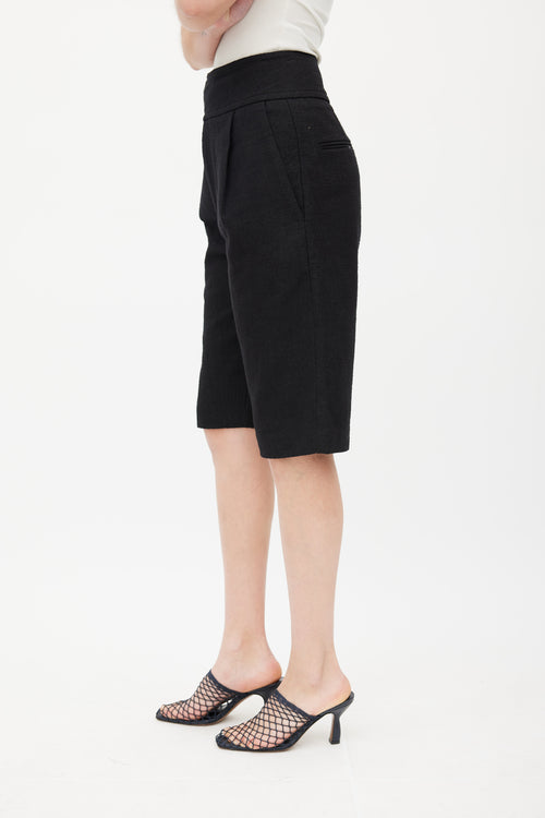 Totême Black Cotton Pleated Knee Short