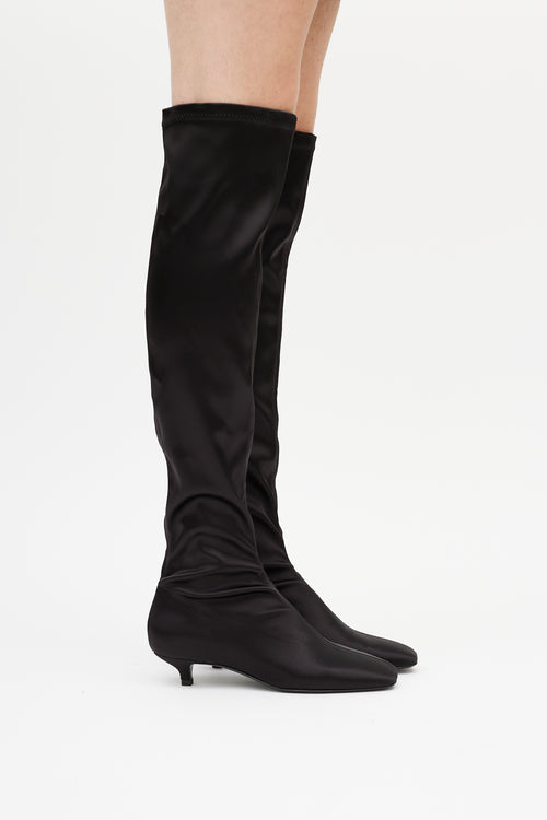 Totême Black Satin Knee High Boot