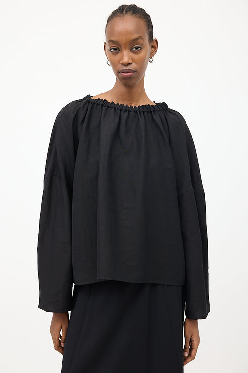 Toteme Black Stretch Linen Off Shoulder Blouse