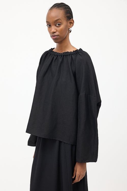 Toteme Black Stretch Linen Off Shoulder Blouse