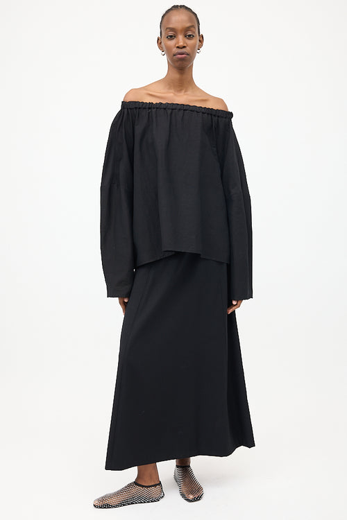 Toteme Black Stretch Linen Off Shoulder Blouse