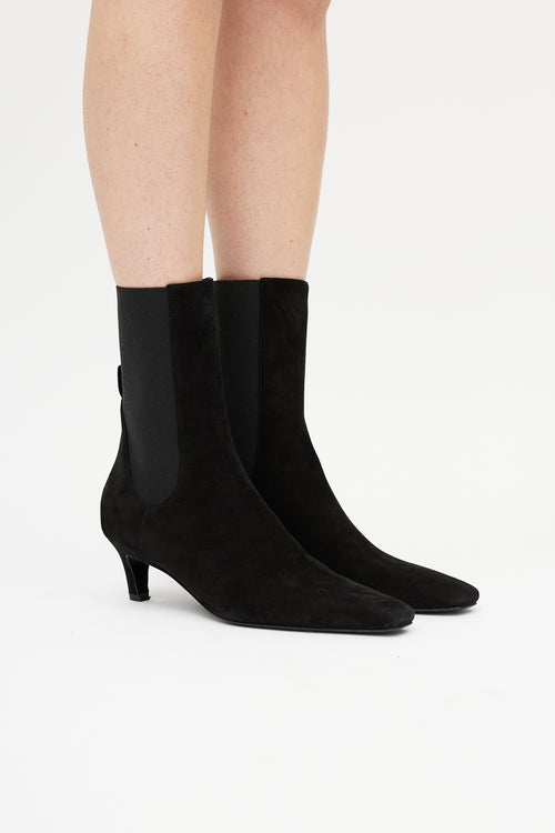 Totême Black Suede Kitten Heel Boot