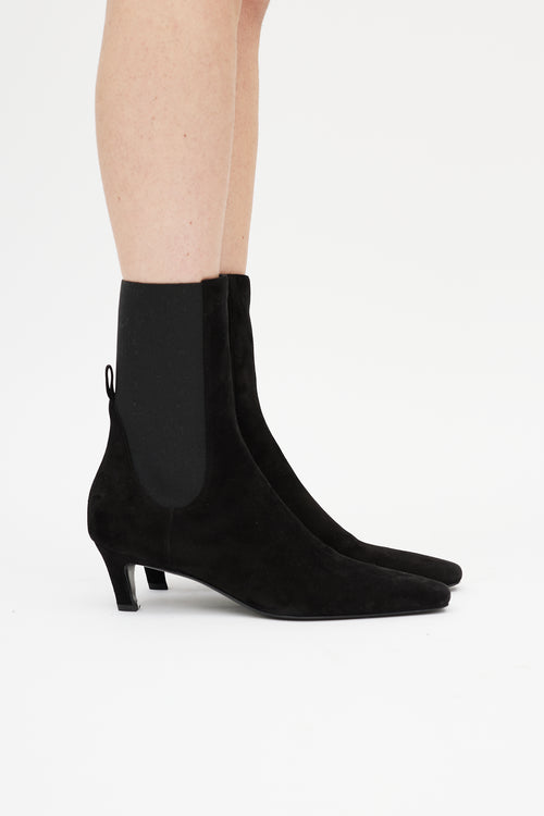 Totême Black Suede Kitten Heel Boot