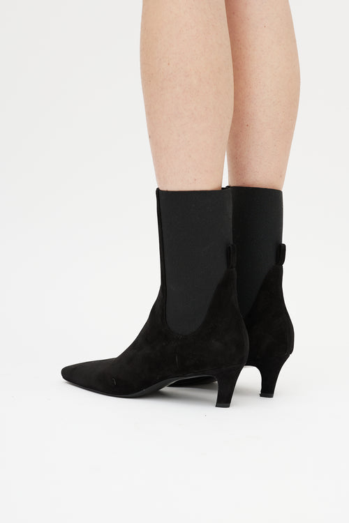 Totême Black Suede Kitten Heel Boot