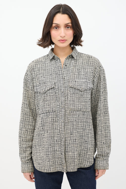 Toteme Black 
White Cotton 
Linen Tweed Shirt