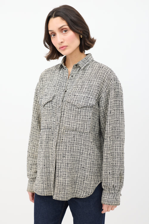 Toteme Black 
White Cotton 
Linen Tweed Shirt