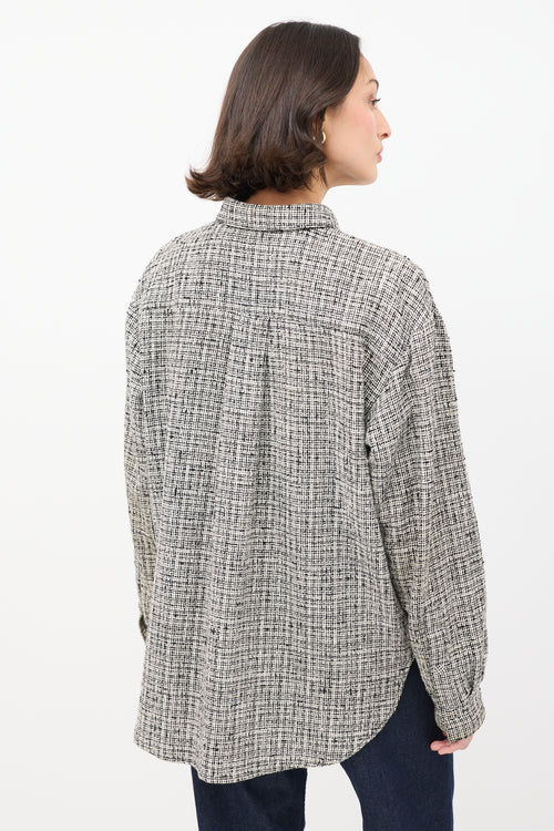 Toteme Black 
White Cotton 
Linen Tweed Shirt