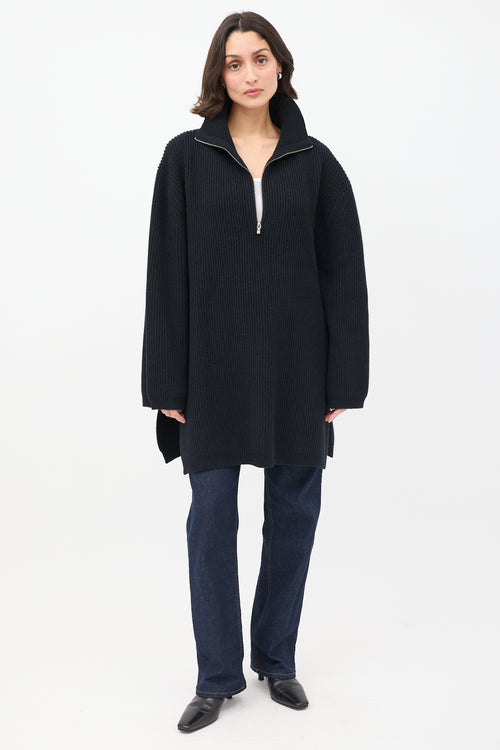 Toteme Black Wool Fisherman Zupper Knit Sweater