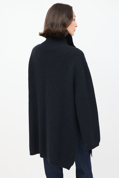 Toteme Black Wool Fisherman Zupper Knit Sweater