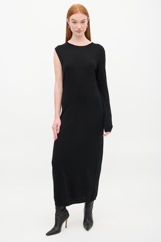 Toteme Black Wool Knitted Merino Asymmetric Wrap  Dress