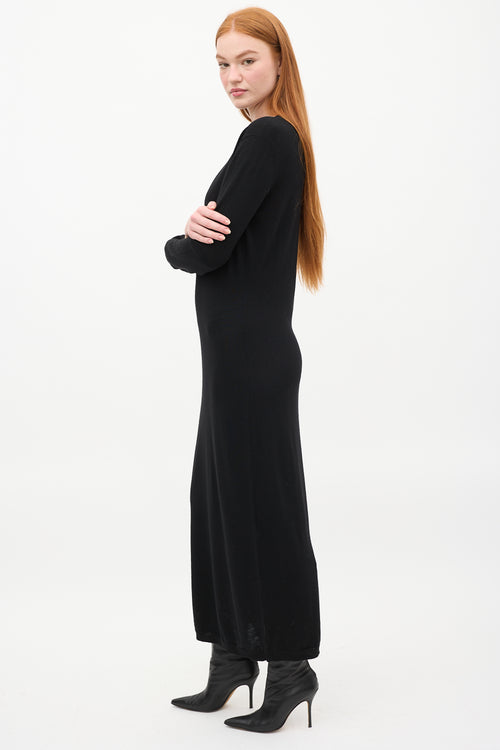 Toteme Black Wool Knitted Merino Asymmetric Wrap  Dress