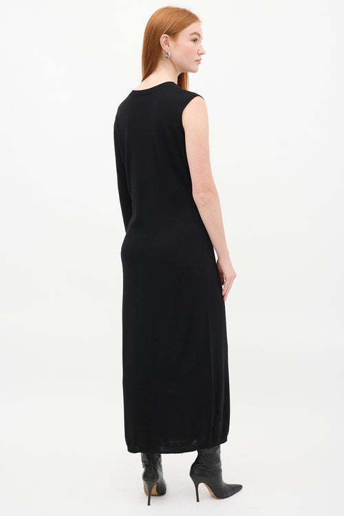 Toteme Black Wool Knitted Merino Asymmetric Wrap  Dress