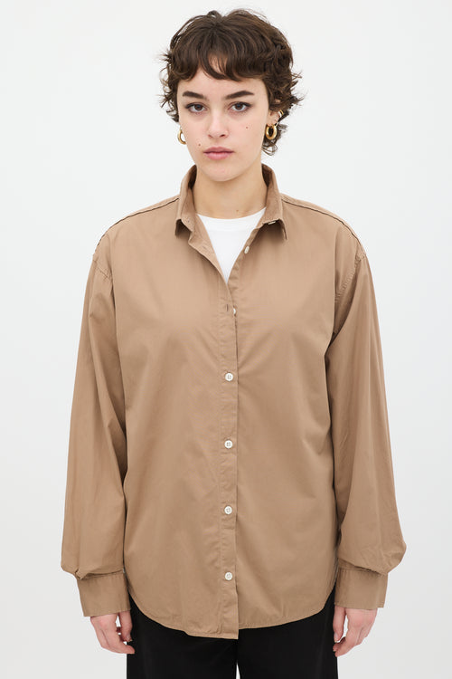 Toteme Brown Cotton Curved Hem Shirt