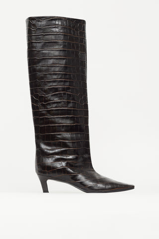 Totême Brown Embossed Leather Knee High Boot