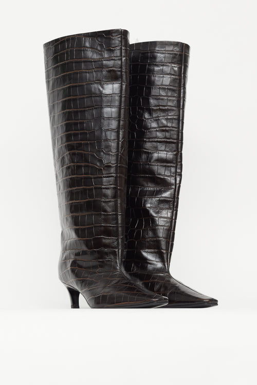 Totême Brown Embossed Leather Knee High Boot